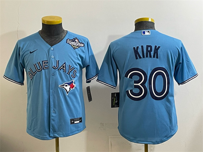 Youth Toronto Blue Jays #30 Alejandro Kirk Blue 2025 World Series Cool Base Stitched Baseball Jersey