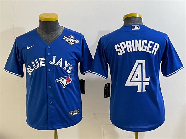Youth Toronto Blue Jays #4 George Springer Royal 2025 World Series Cool Base Stitched Baseball Jersey