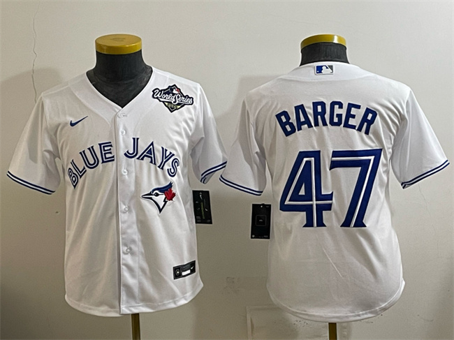 Youth Toronto Blue Jays #47 Addison Barger White 2025 World Series Cool Base Stitched Baseball Jersey