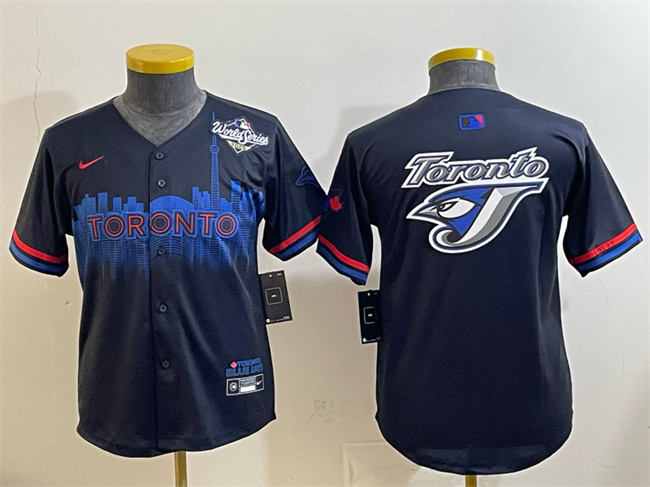 Youth Toronto Blue Jays Team Big Logo Navy 2025 World Series City Connect Limited Stitched Baseball Jersey