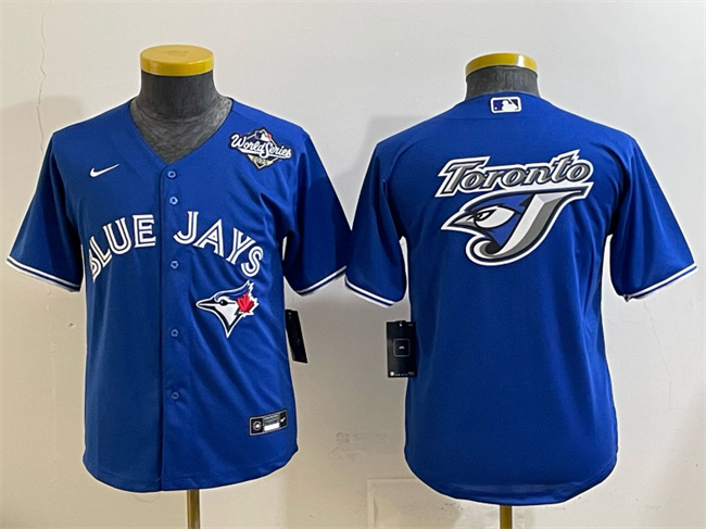 Youth Toronto Blue Jays Team Big Logo Royal 2025 World Series Cool Base Stitched Baseball Jersey