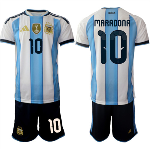 Men's Argentina #10 MARADONA National Team FIFA x World Cup 2026 Home White On Field Jersey