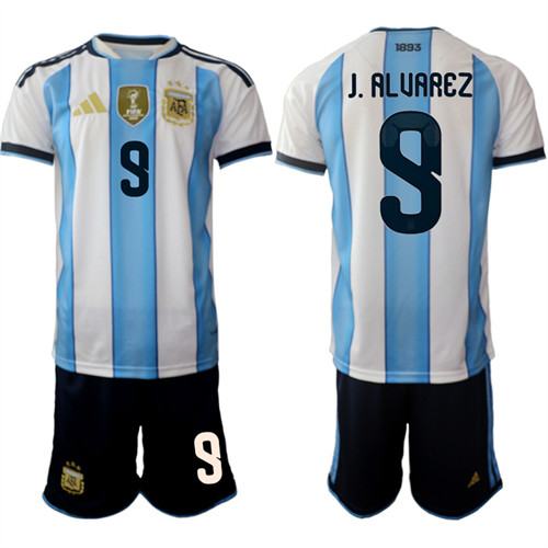 Men's Argentina #9 J.ALUAREZ National Team FIFA x World Cup 2026 Home White On Field Jersey