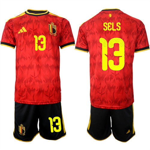 Men's Belgium #13 SELS National Team FIFA x World Cup 2026 Home Red On Field Jersey