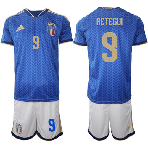 Men's Italy #9 RETEGUI National Team FIFA x World Cup 2026 Home Blue On Field Jerseys