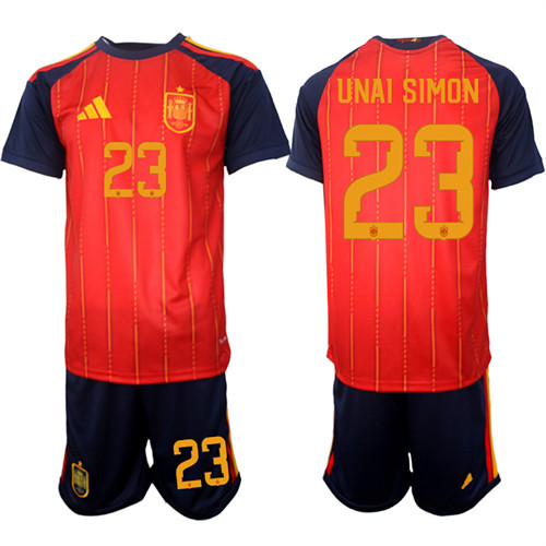 Men's Spain #23 UNAI SIMON National Team FIFA x World Cup 2026 Home Red On Field Jerseys