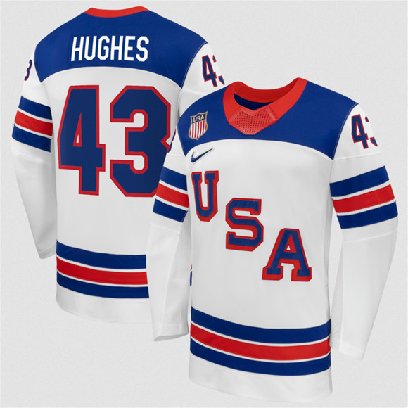 Men's USA #43 Quinn Hughes White 2026 Stitched Jersey
