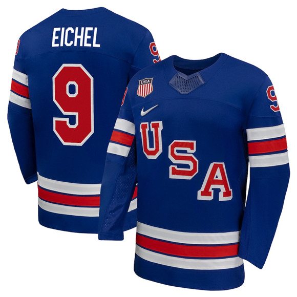 Men's USA #9 Jack Eichel Royal 2026 Stitched Jersey
