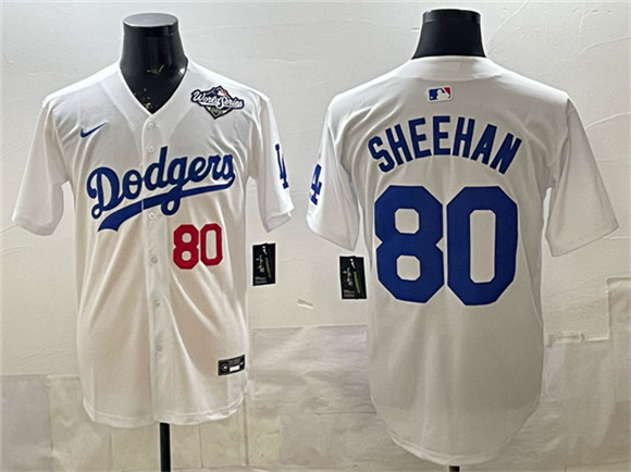 Men's Los Angeles Dodgers #80 Emmet Sheehan White 2025 World Series Patch Limited Stitched Baseball Jersey