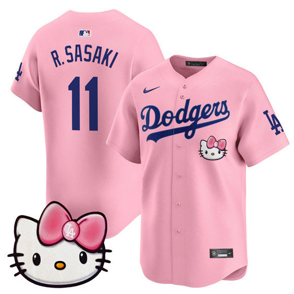 Men's Los Angeles Dodgers #11 Roki Sasaki Pink 2025 Hello Kitty Vapor Limited Stitched Baseball Jersey