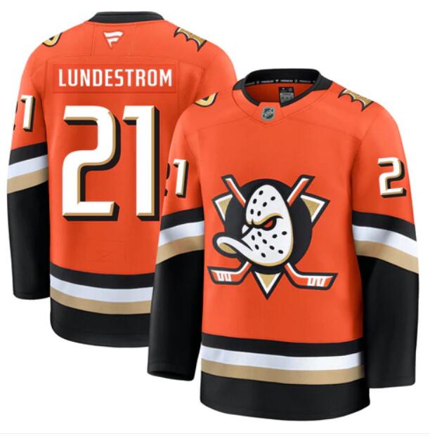 Men'S Anaheim Ducks #21 Isac Lundestrom Fanatics Branded 2024-25 Home Orange Premium Stitched Jersey
