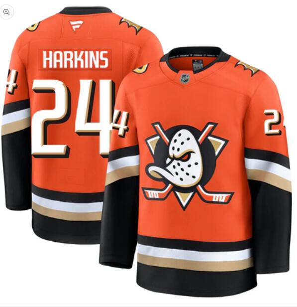 Men'S Anaheim Ducks #24 Jansen Harkins Fanatics Branded 2024-25 Home Orange Premium Stitched Jersey