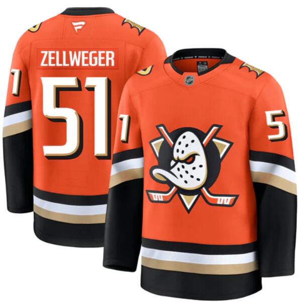 Men'S Anaheim Ducks #51 Olen Zellweger Fanatics Branded 2024-25 Home Orange Premium Stitched Jersey