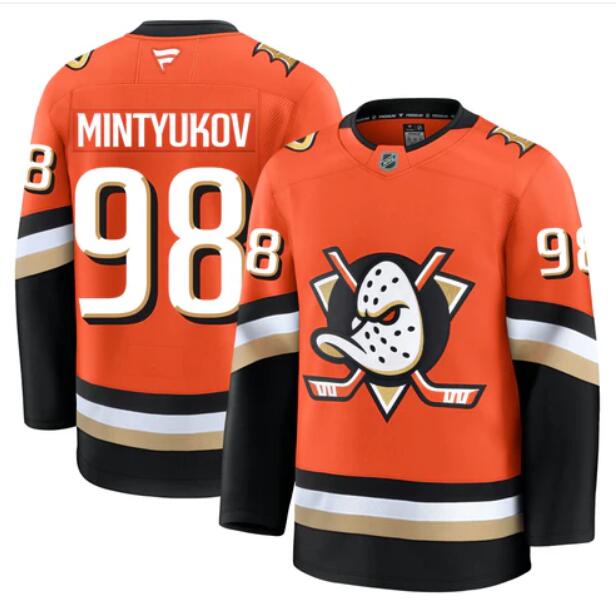 Men'S Anaheim Ducks #98 Pavel Mintyukov Fanatics Branded 2024-25 Home Orange Premium Stitched Jersey