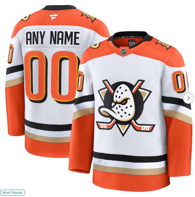 Men's Anaheim Ducks Custom White 2024-25 Away Fanatics Stitched Hockey Jersey