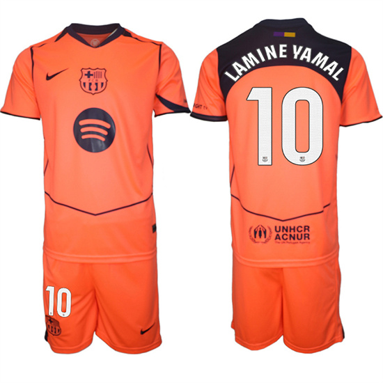 Men's Barcelona #10 LAMINE YAMAL 2025-26 Third Orange Away Suit Soccer Jerseys