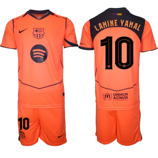 Men's Barcelona #10 LAMINE YAMAL 2025-26 Third Orange Away Suit Soccer Jerseys1