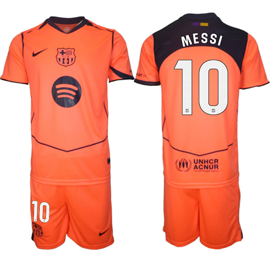 Men's Barcelona #10 MESSI 2025-26 Third Orange Away Suit Soccer Jerseys