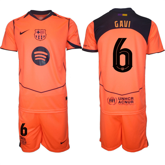 Men's Barcelona #6 GAVI 2025-26 Third Orange Away Suit Soccer Jerseys1