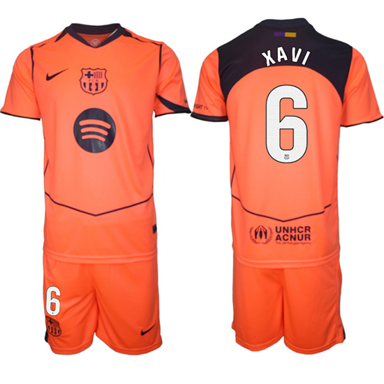 Men's Barcelona #6 XAVI 2025-26 Third Orange Away Suit Soccer Jerseys