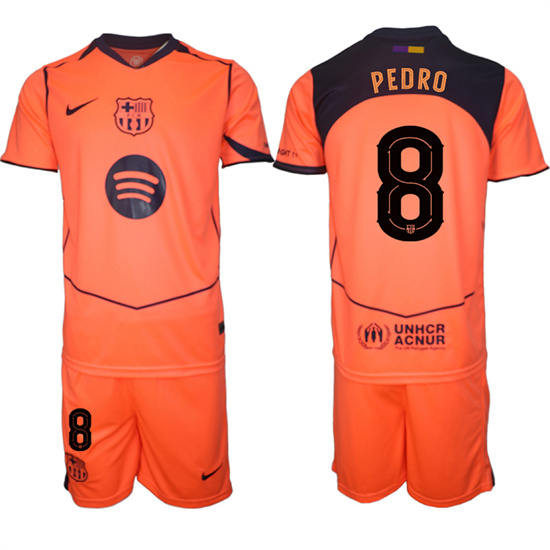 Men's Barcelona #8 PEDRO 2025-26 Third Orange Away Suit Soccer Jerseys1