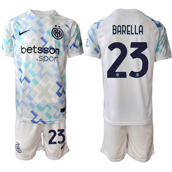 Men's Internazionale #23 BARELLA 2025-26 Awasy White Suit Soccer Jerseys