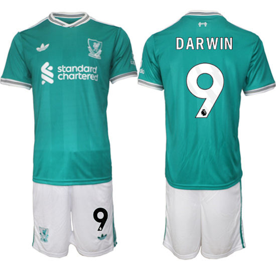 Men's Liverpool #9 DARWIN 2025-26 Third Green Suit Soccer Jerseys