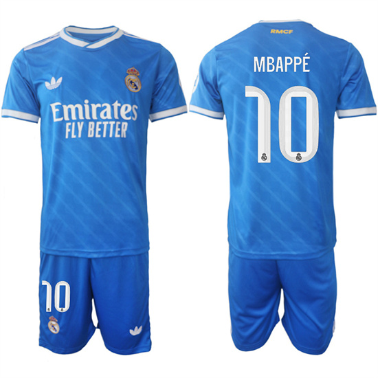 Men's Real Madrid #10 MBAPPE 2025-26 Third Blue Adidas Soccer Suit Jerseys