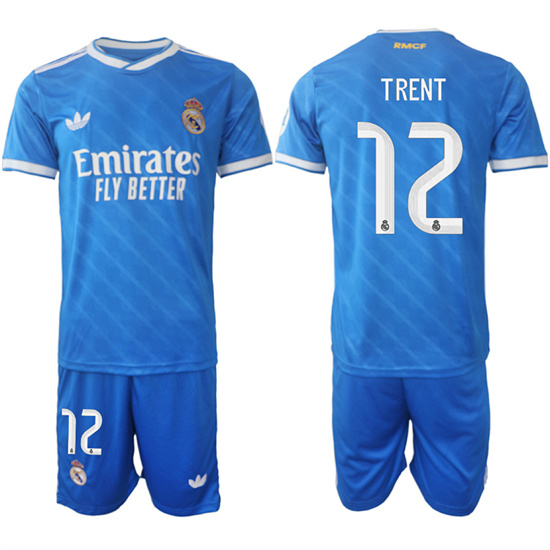Men's Real Madrid #12 TRENT 2025-26 Third Blue Adidas Soccer Suit Jerseys