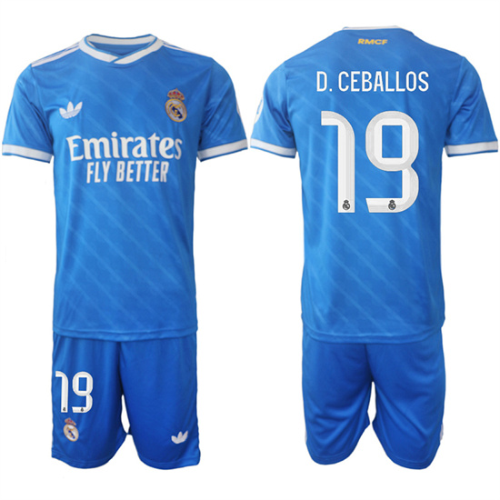 Men's Real Madrid #19 D.CEBALLOS 2025-26 Third Blue Adidas Soccer Suit Jerseys