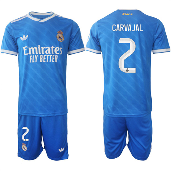Men's Real Madrid #2 CARVAJAL 2025-26 Third Blue Adidas Soccer Suit Jerseys