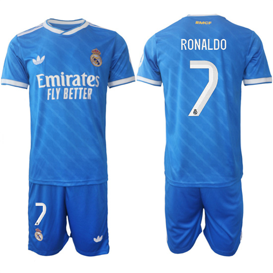 Men's Real Madrid #7 RONALDO 2025-26 Third Blue Adidas Soccer Suit Jerseys