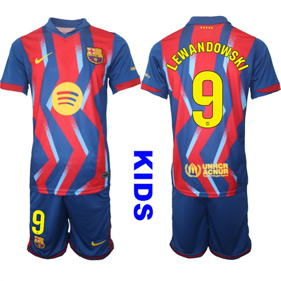 Youth Barcelona #9 LEWANDOWSKI 2025-26 Stadium Fourth Suit Kids Soccer Jerseys