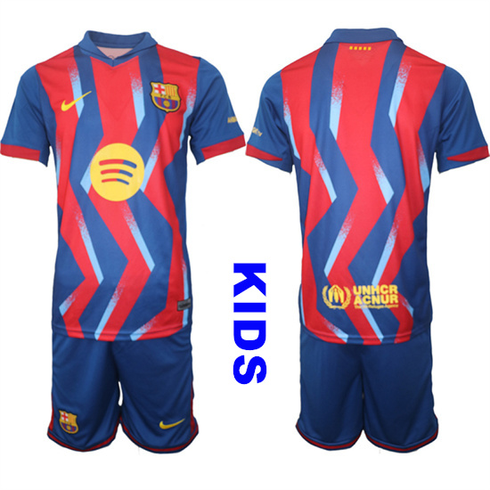 Youth Barcelona Blank 2025-26 Stadium Fourth Suit Kids Soccer Jerseys