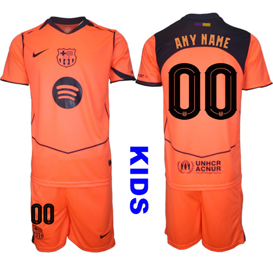 Youth Barcelona Custom Any Name And Number 2025-26 Third Orange Away Suit Kids Soccer Jerseys1