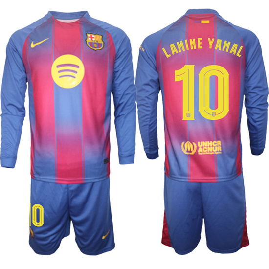 Men's Barcelona #10 LAMINE YAMAL 2025-26 home Long sleeves Suit Soccer Jerseys1