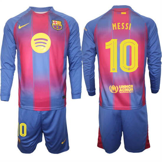 Men's Barcelona #10 MESSI 2025-26 home Long sleeves Suit Soccer Jerseys1