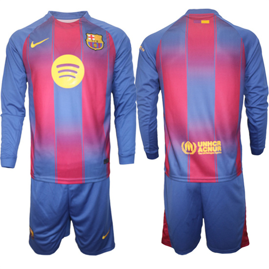 Men's Barcelona Blank 2025-26 home Long sleeves Suit Soccer Jerseys