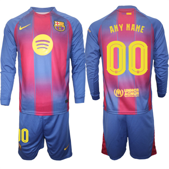 Men's Barcelona Custom Any Name And Number 2025-26 home Long sleeves Suit Soccer Jerseys1