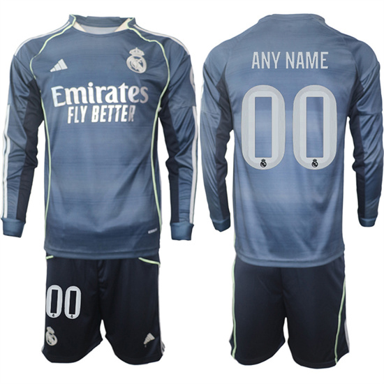 Men's Real Madrid Custom 2025-26 Away Long Sleeves Adidas Soccer Suit Jerseys