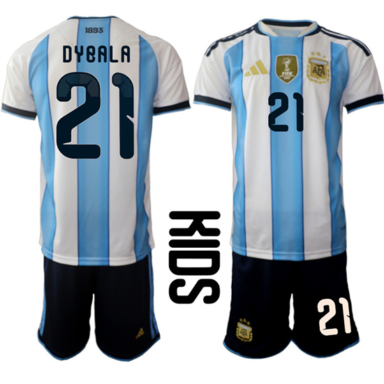 Youth Argentina #21 DYBALA National Team FIFA x World Cup 2026 Home White On Field Kids Jersey