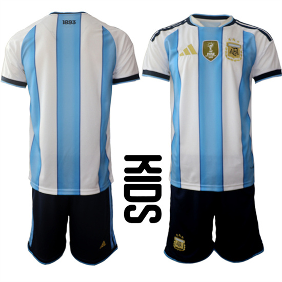 Youth Argentina Blank National Team FIFA x World Cup 2026 Home White On Field Kids Jersey