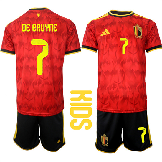 Youth Belgium #7 DE BAUYNE National Team FIFA x World Cup 2026 Home Red On Field Kids Jersey