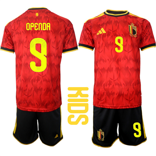 Youth Belgium #9 OPENDA National Team FIFA x World Cup 2026 Home Red On Field Kids Jersey