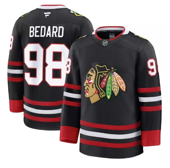 Men's Chicago Blackhawks #98 Connor Bedard Fanatics Alternate Premium Stitched Jersey
