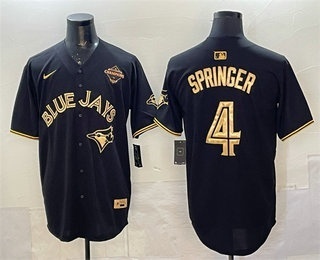 Men's Toronto Blue Jays #4 George Springer Black Gold 2025 American League Champions Limited Stitched Jersey