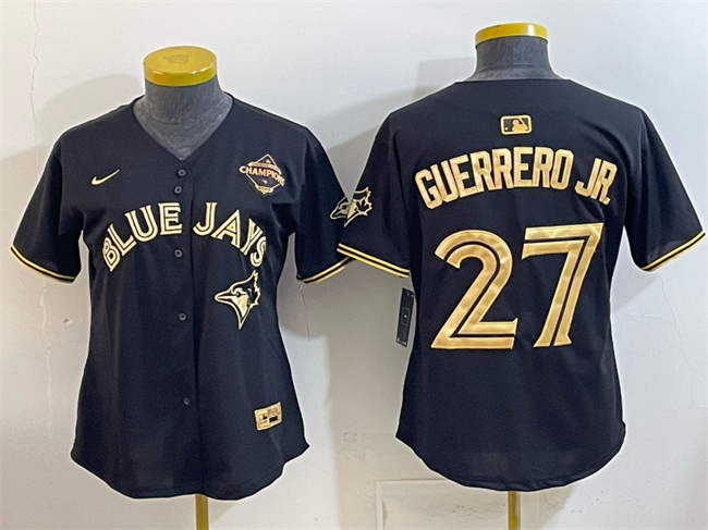 Women's Toronto Blue Jays #27 Vladimir Guerrero Jr. Black Gold 2025 American League Champions Limited Stitched Baseball Jersey(Run Small)