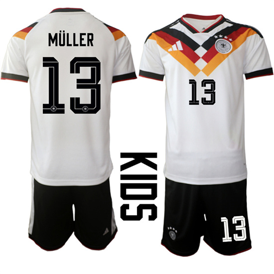 Youth Germany #13 MULLER National Team FIFA x World Cup 2026 Home White On Field Kids Jersey