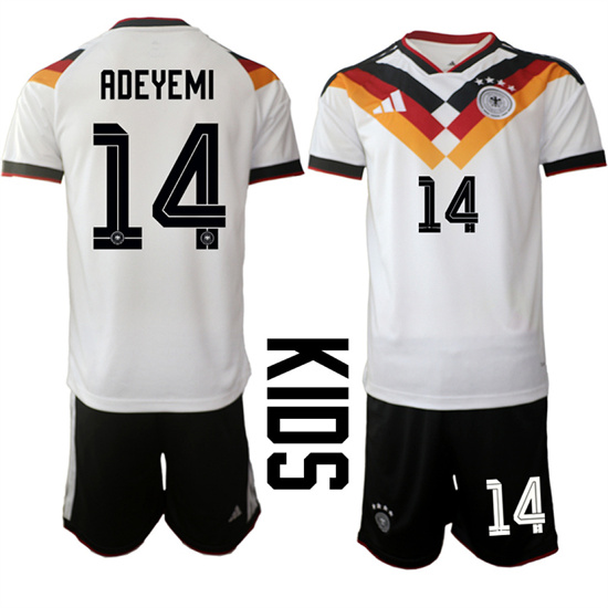 Youth Germany #14 ADEYEMI National Team FIFA x World Cup 2026 Home White On Field Kids Jersey