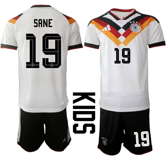 Youth Germany #19 SANE National Team FIFA x World Cup 2026 Home White On Field Kids Jersey